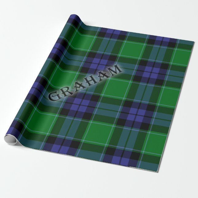 Graham Tartan with the Last Name Wrapping Paper (Unrolled)