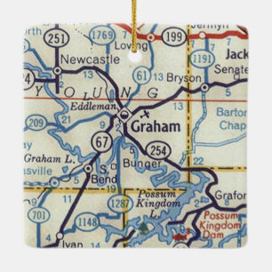 Graham Texas 50's Map Ceramic Ornament