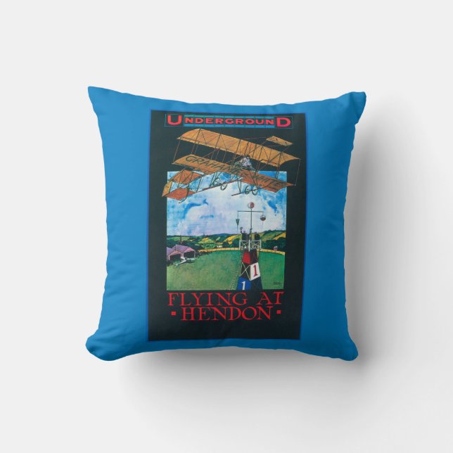 Grahame-White And Plane over Aerodrome Poster Cushion (Front)