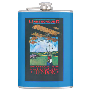 Grahame-White And Plane over Aerodrome Poster Hip Flask