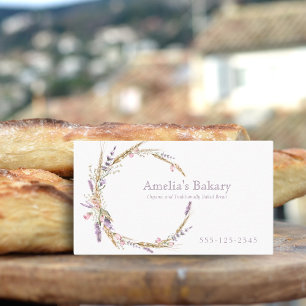 Grain and floral lavender wreath bread bakery business card