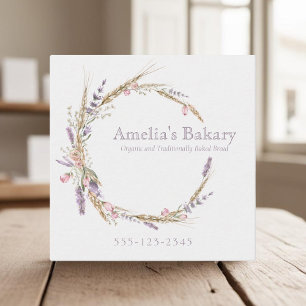 Grain and floral lavender wreath bread bakery square business card