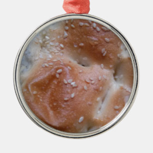 Grain Bread on Wooden Shelf, Healthy Food, Rolls Metal Ornament