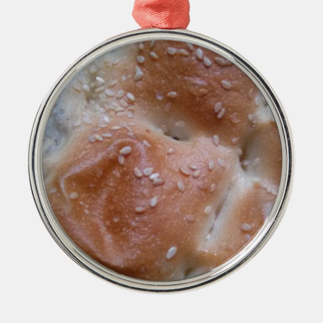 Grain Bread on Wooden Shelf, Healthy Food, Rolls Metal Ornament (Front)