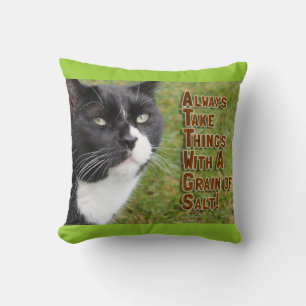 Grain Of Salt Cat Motivational Quote Photo Cushion