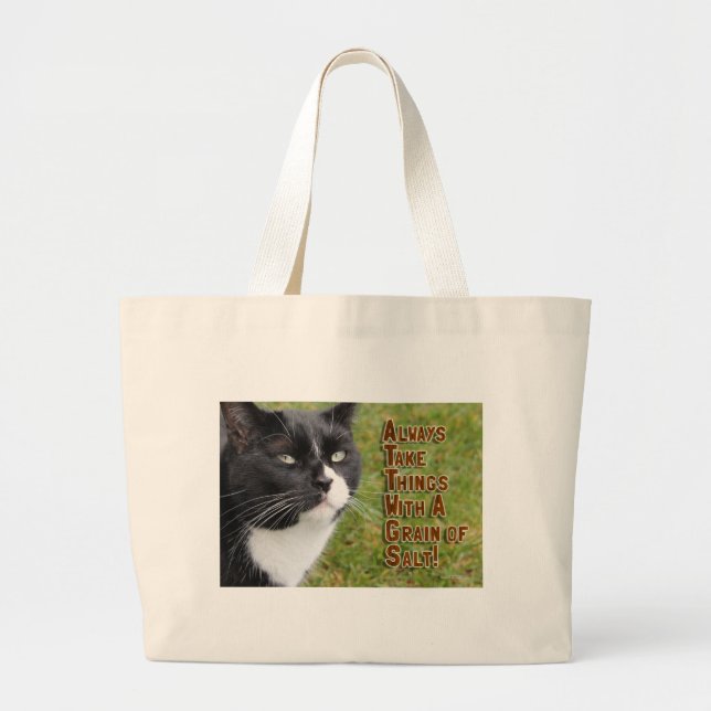 Grain Of Salt Cat Motivational Quote Photo Large Tote Bag (Front)