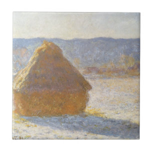 Grainstack in Morning, Snow Effect by Claude Monet Ceramic Tile