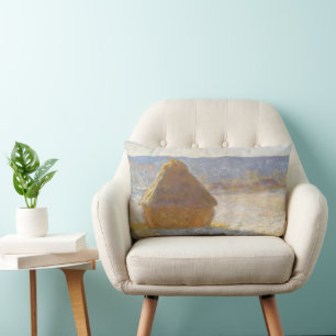 Grainstack in Morning, Snow Effect by Claude Monet Lumbar Cushion