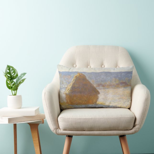 Grainstack in Morning, Snow Effect by Claude Monet Lumbar Cushion (Chair)