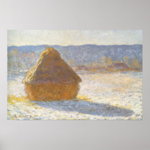 Grainstack in Morning, Snow Effect by Claude Monet Poster