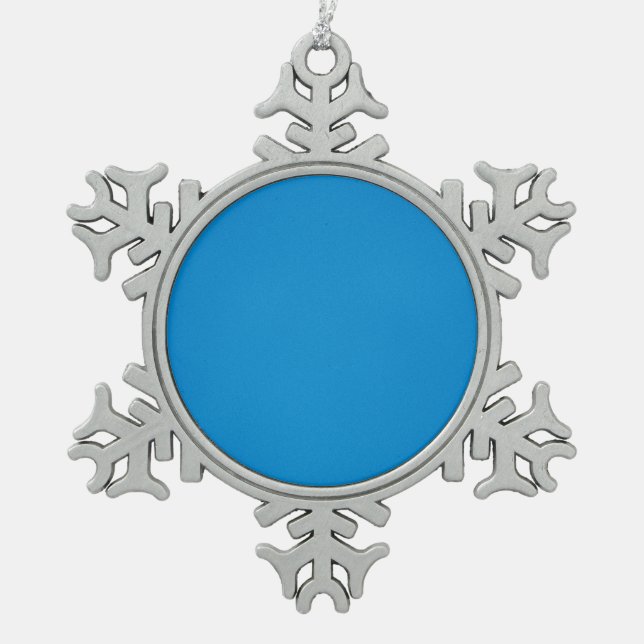 Grainy Bright Blue Background Snowflake Pewter Christmas Ornament (Front)