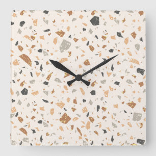 Grainy coloured terrazzo texture seamless pattern square wall clock