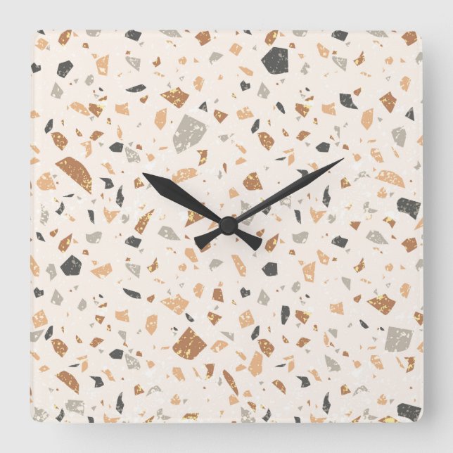 Grainy coloured terrazzo texture seamless pattern  square wall clock (Front)