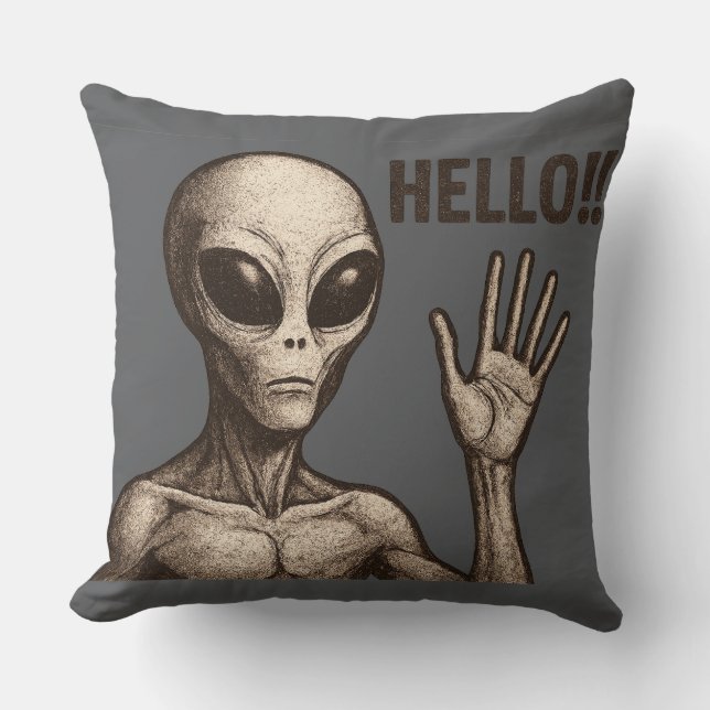 Grainy Encounter: The Alien Greeting Cushion (Front)