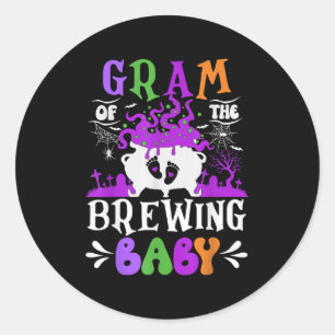 Gram Of The Brewing Baby Grandma To Be Halloween  Classic Round Sticker