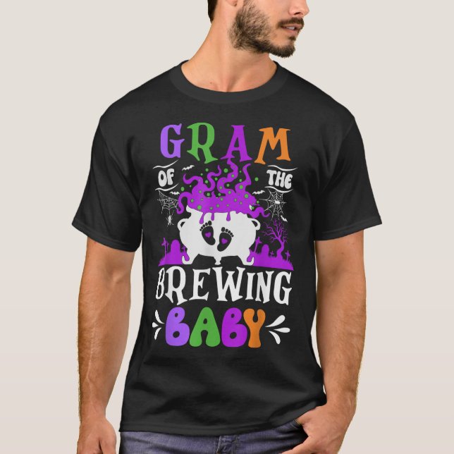 Gram Of The Brewing Baby Grandma To Be Halloween  T-Shirt (Front)