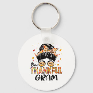Gram One Thankful Messy Bun Grandma Thanksgiving F Key Ring