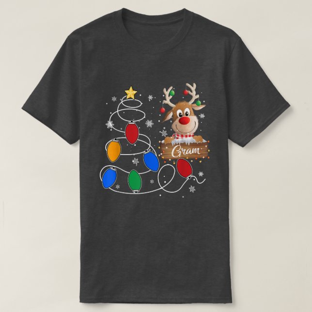 Gram Reindeer Lights Christmas Tree  Cute Christma T-Shirt (Design Front)