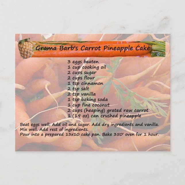 GramaBarb's Carrot Pineapple Cake Postcard (Front)