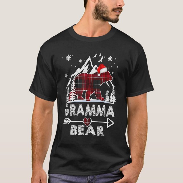 Gramma Bear Christmas Pajama Red Plaid Buffalo Fam T-Shirt (Front)