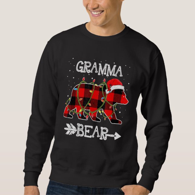 Gramma Bear  Red Buffalo Plaid Mum Bear Pajama Sweatshirt (Front)