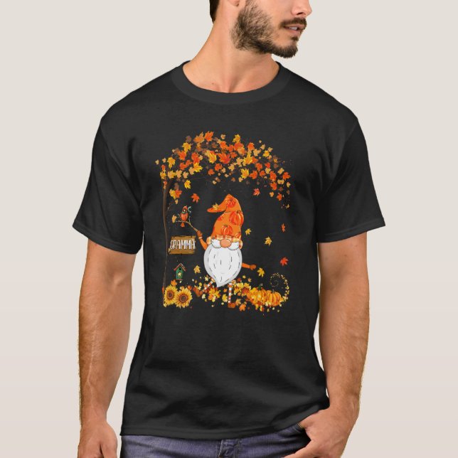 Gramma Gnome Autumn Pumpkin Maple Leaf Fall Season T-Shirt (Front)