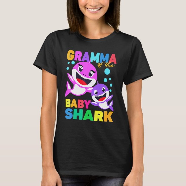 Gramma Of The Baby Birthday Shark Gramma Shark Chr T-Shirt (Front)