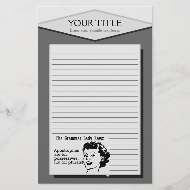 Grammar Lady Apostrophes Lined Stationery (Front)