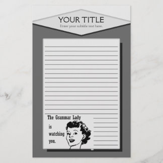 Grammar Lady is Watching You Lined Stationery