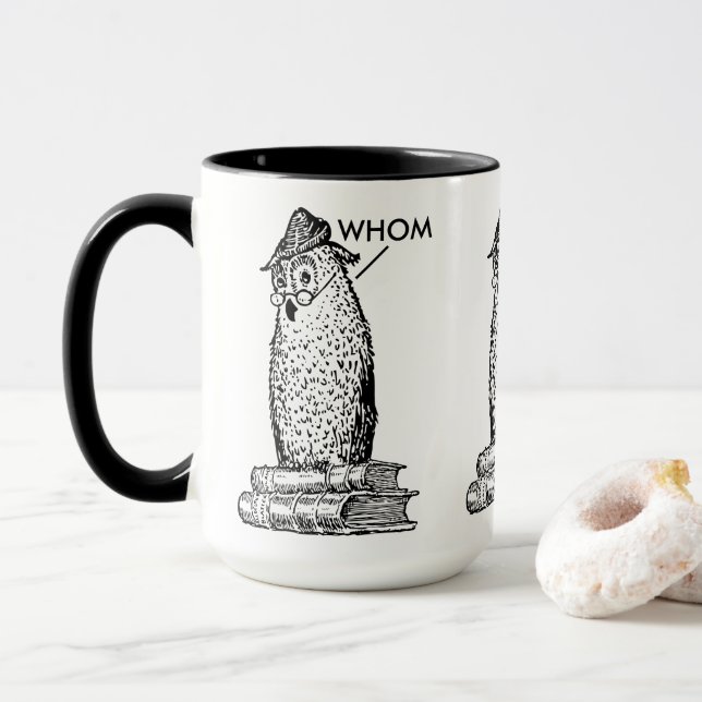 Grammar Owl Says Whom Mug (With Donut)