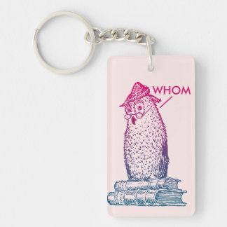 Grammar Owl Says Whom Pink Key Ring