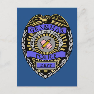 Grammar Police Dept Badge Pencil Eraser Postcard