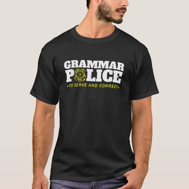 Grammar Police Officer Funny Badge Halloween Costu T-Shirt (Front)