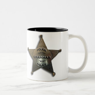 Grammar police vintage badge Two-Tone coffee mug
