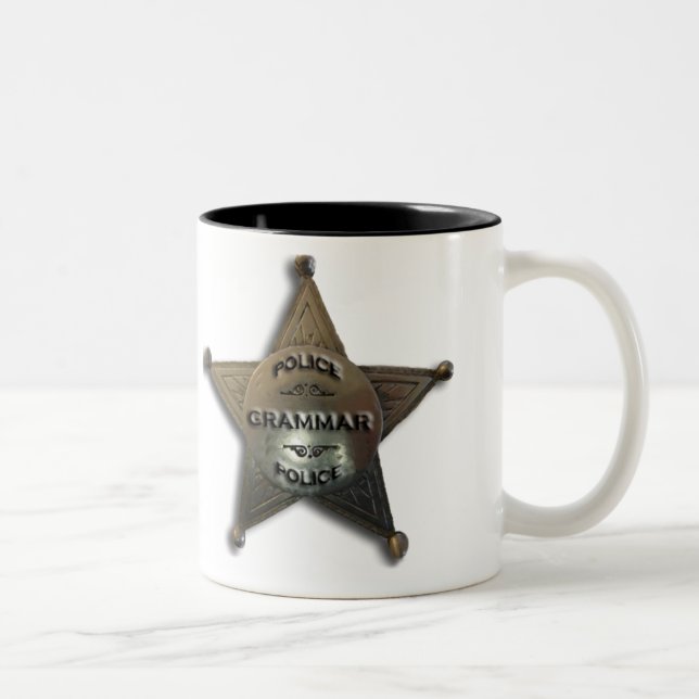 Grammar police vintage badge Two-Tone coffee mug (Right)