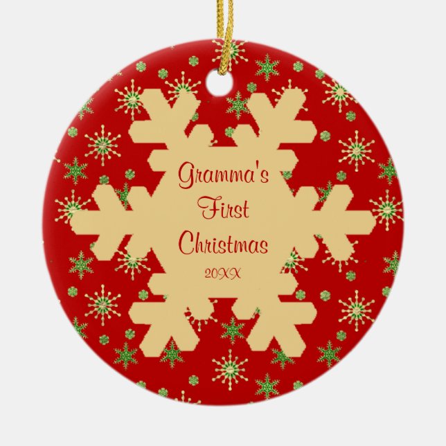 Gramma's First Christmas Red Snowflake Ornament (Front)