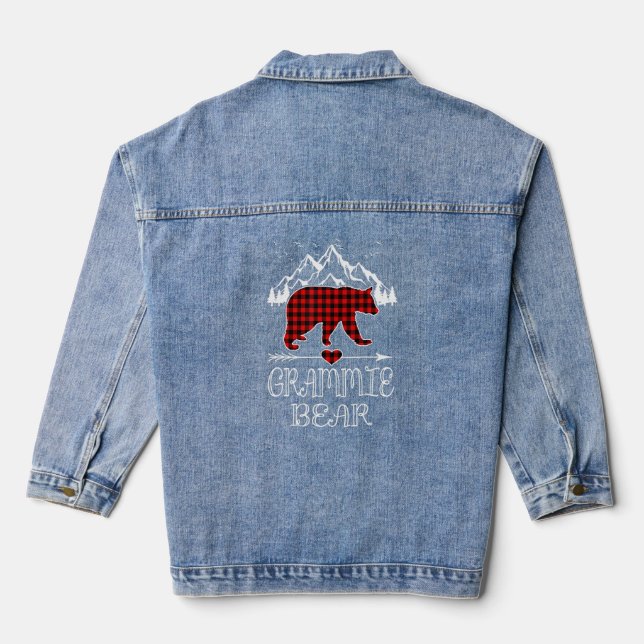 Grammie Bear , Red Buffalo Plaid Grammie Bear Paja Denim Jacket (Back)