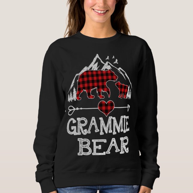 Grammie Bear Shirt, Red Buffalo Plaid Grammie Bear Sweatshirt (Front)