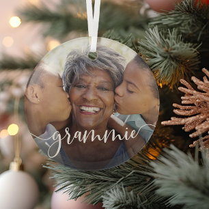 Grammie Grandma Script Overlay Glass Tree Decoration