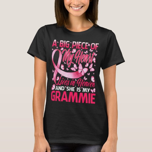Grammie In Heaven Butterfly Awesome Breast Cancer  T-Shirt (Front)