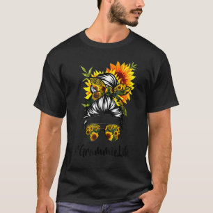 Grammie Life Messy Hair Bun Sunflower Women Mother T-Shirt