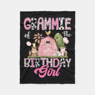 Grammie Of The Birthday Girl Farm Cow Pink 1st Bir Fleece Blanket