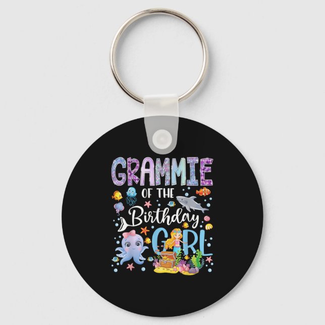Grammie Of The Birthday Girl Mermaid Ocean Aquariu Key Ring (Front)
