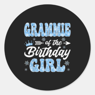 Grammie Of The Birthday Girl Snowflakes Winter Chr Classic Round Sticker