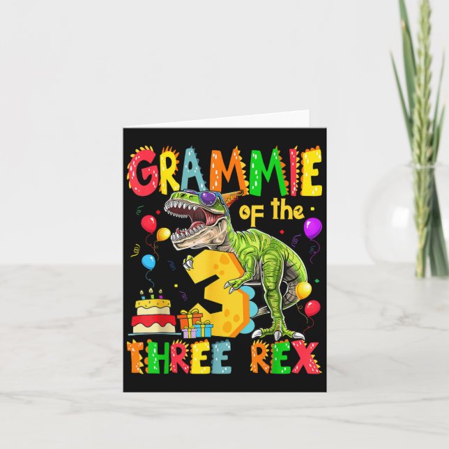 Grammie Of The Three Rex 3rd Birthday Boy Dinosaur Card (Front)