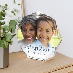 Grammie We Love You Grandma Script Overlay Photo Block