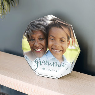 Grammie We Love You Grandma Script Overlay Photo Block