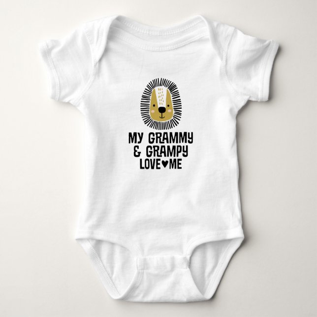 Grammy and Grampy Love Me Grandson Lion Baby Bodysuit (Front)