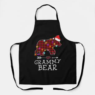 Grammy Bear Christmas Pajama Red Plaid Apron