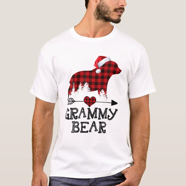 Grammy Bear Christmas Pajama Red Plaid Buffalo Fam T-Shirt (Front)